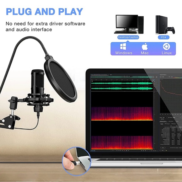 USB Microphone Kit Streaming Podcast PC Cardioid Condenser Computer Mic New! - Picture 5 of 12